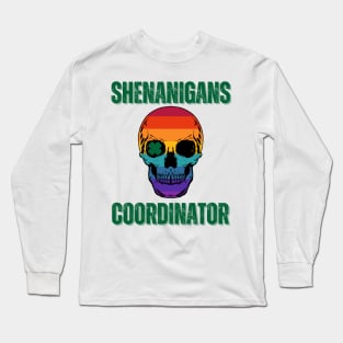 Shenanigans Coordinator - Vintage Skull With Clover Leaf In One Eye Long Sleeve T-Shirt